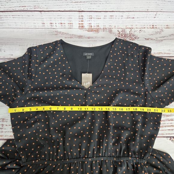 J Jill Wearever Collection Midi Dress Size L Black Polka Dot Belted Lined NWT - Picture 10 of 14